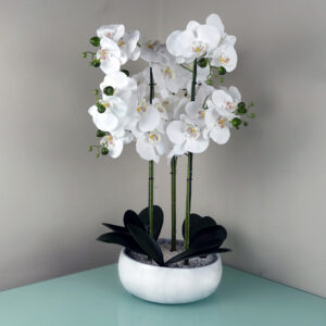60cm Orchid Artificial White - Marble Effect  Ceramic Planter