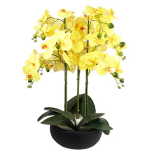60cm Orchid Artificial Yellow - Black Ceramic Planter