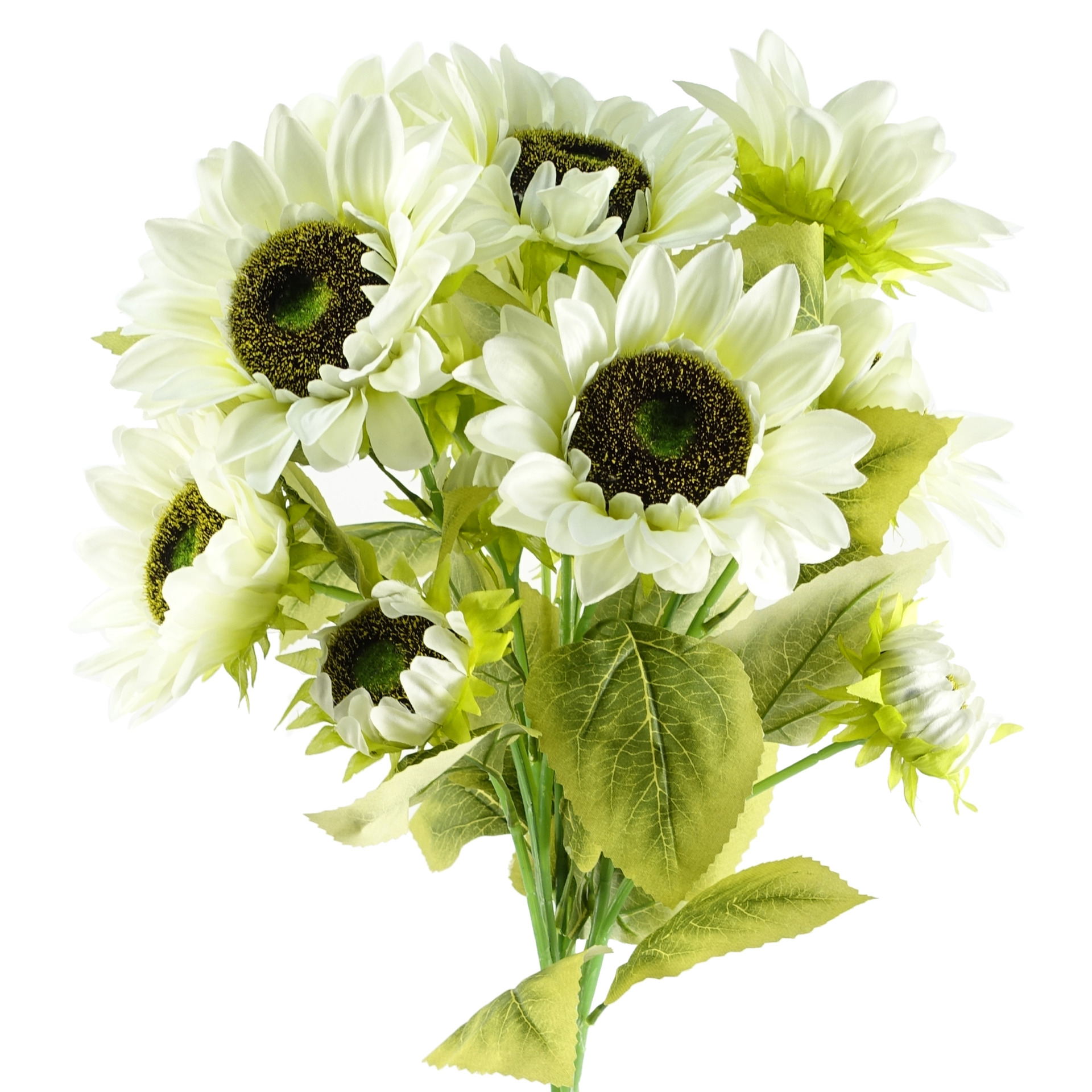 Pack of 6 x 88cm White Artificial Sunflower 18 heads Leaf