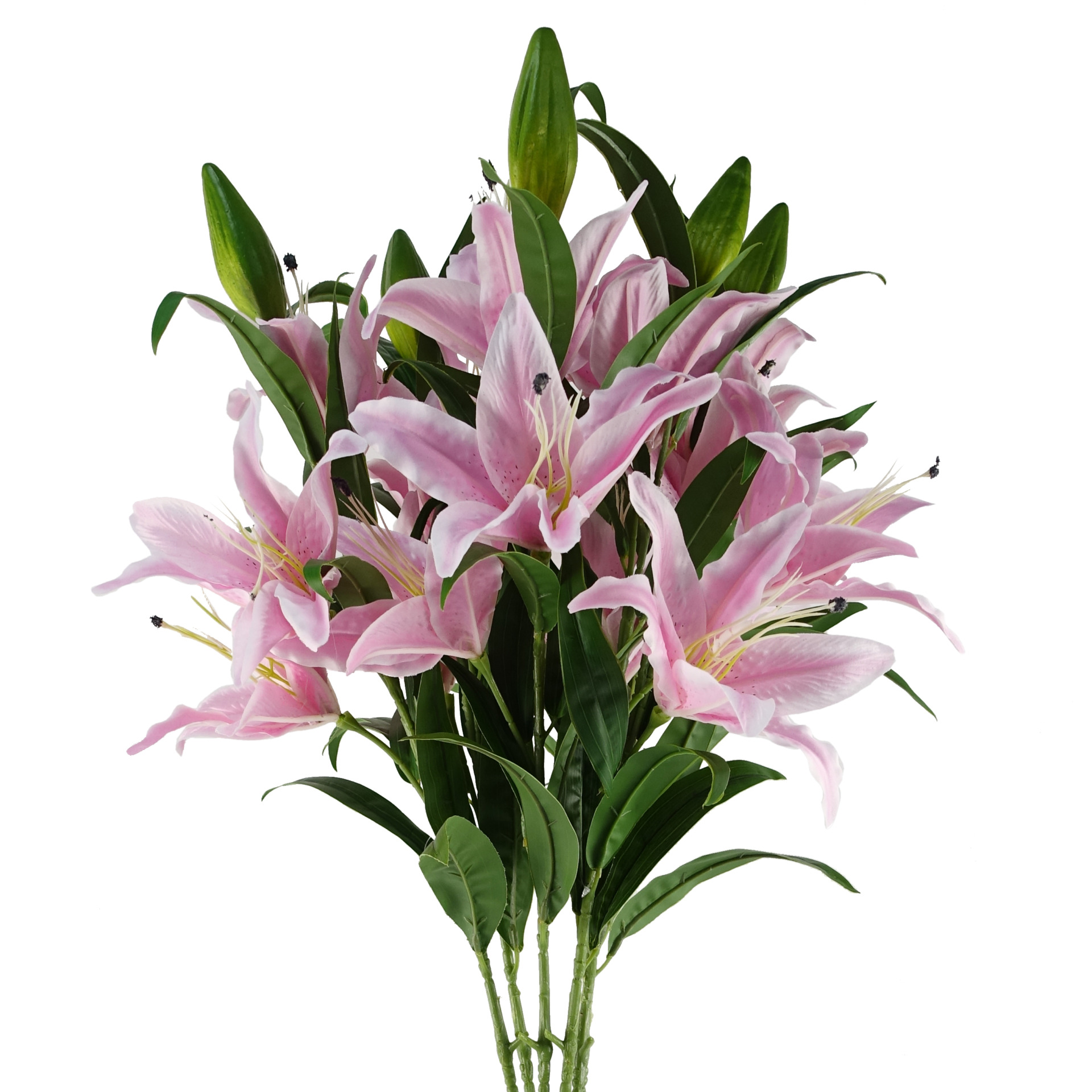 Pack of 6 x 100cm Large Pink Lily Stem 18 Flowers Leaf Artificial