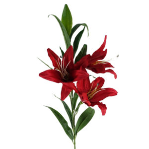 100cm Large Red Lily Stem - 3 Flowers