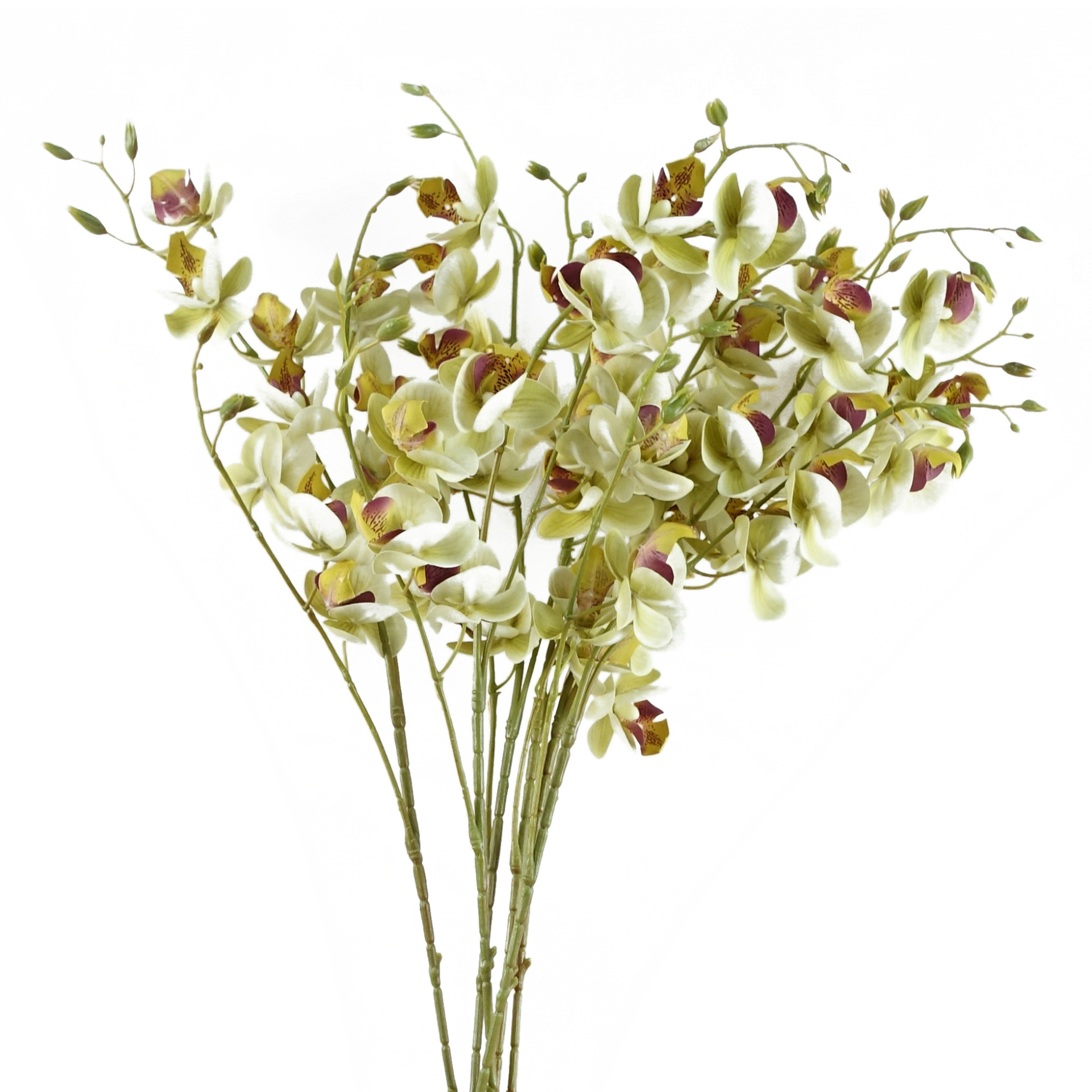 Pack of 6 x 80cm Cream Artificial Mini Orchid Stem Leaf Artificial