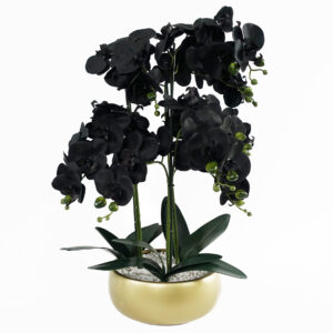 60cm Orchid Artificial Black - Gold Ceramic Planter