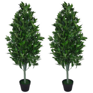 90cm Green Leaf Pair of Plain Stem Artificial Topiary Bay Laurel Ball Trees 