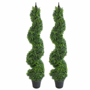 Pair of 120cm (4ft) Tall Artificial Boxwood Tower Trees Topiary Spiral Metal Top
