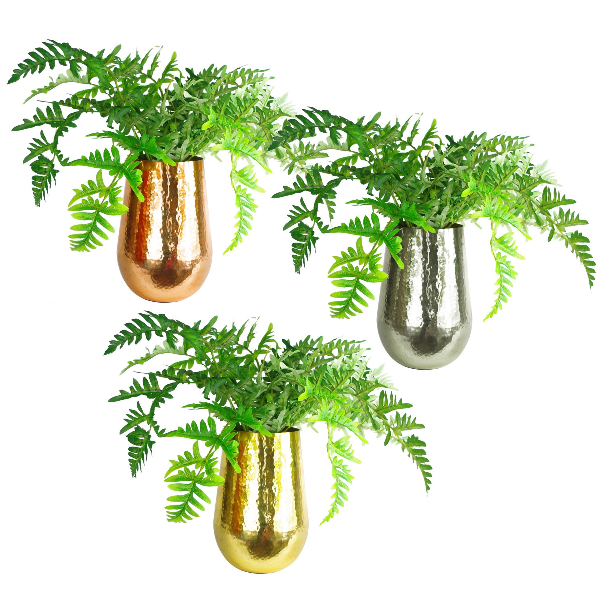 Tall Metal Copper Vase Planter Large 20 x 30cm Leaf Artificial Plants