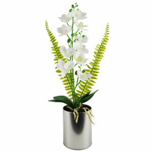 48cm White Artificial Orchid in Metal Planter