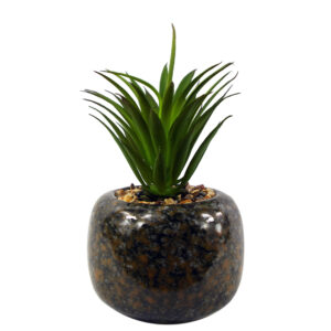 18cm Ceramic Spotted Planter with Artificial Green Dracaena Plant