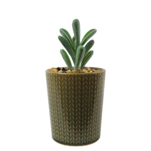 17cm Ceramic Stone Stripe Planter with Artificial Succulent Plant