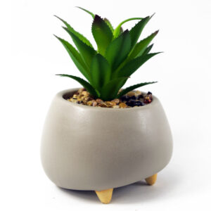15cm Ceramic Pebble Grey Planter with Artificial Succulent Plant