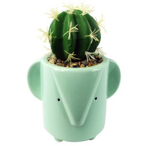 19cm Ceramic Blue Elephant Planter with Artificial Cactus Plant