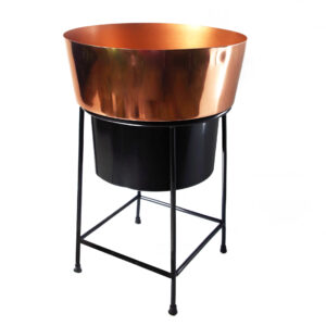 43cm Tall Copper and Black Large Metal Planter with Black Stand