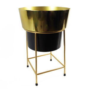 43cm Tall Gold and Black Large Metal Planter with Gold  Stand