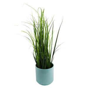 Artificial Grass Plant With Blue Ceramic Planter