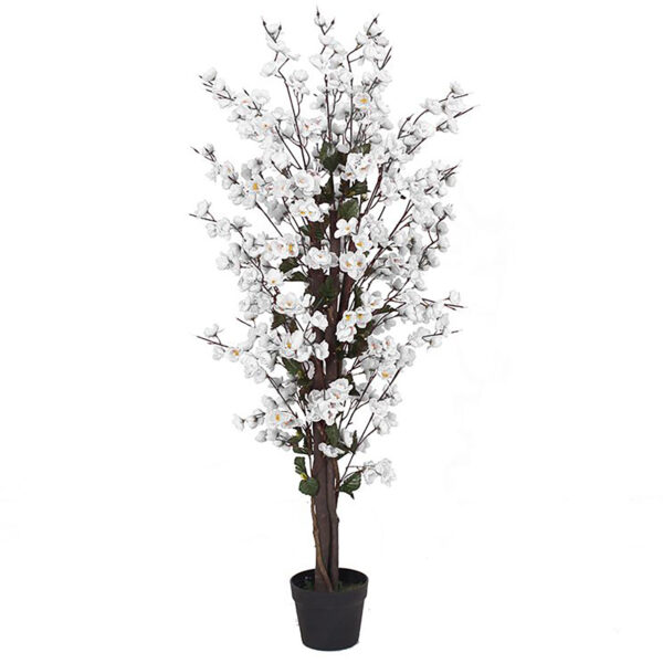 120cm Artificial White Blossom Tree Leaf Artificial Plants & Trees