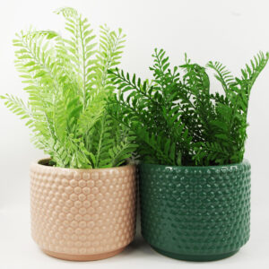 40cm Pair of Ceramic Planters with Artificial Ferns
