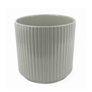 White Ribbed Ceramic Plant Pot 13.5 x 13.5 x 13cm